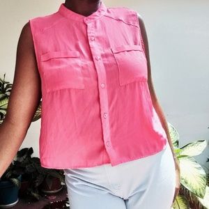Forever 21 Blouse Mandarin Sleeveless Pink